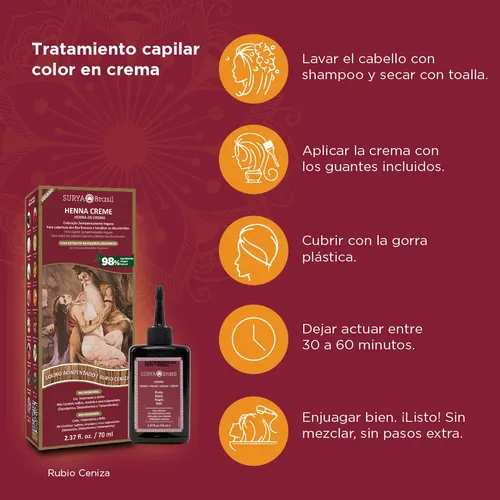 Tintura Surya Brasil Henna Crema Ash Blonde Sin Amoníaco Vegan Cabello
