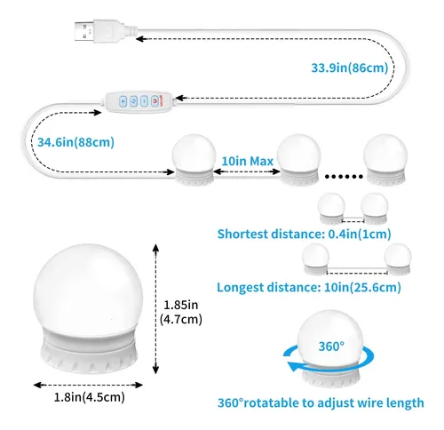 Luces Led Para Tocador Newkaz Con 12 Bombillas Regulables Y