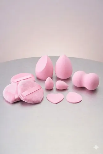 Set De Esponjas De Maquillaje X9 Con Frasco Organizador