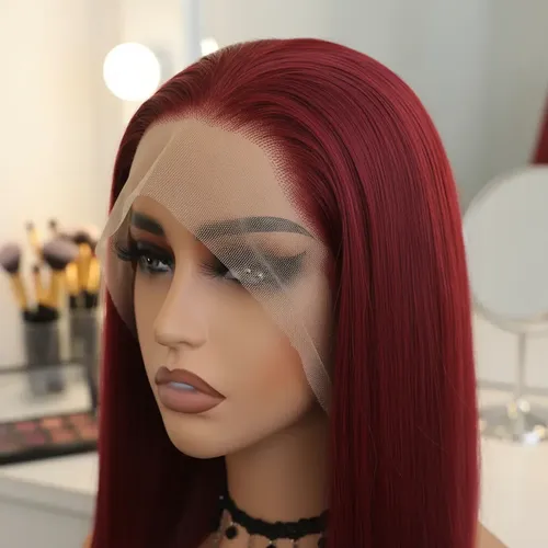 Peluca Lace Front Adiolacba Premium Símil Natural 70 Cm Tamaño De La Base Regulable Tono Rojo Borgoña