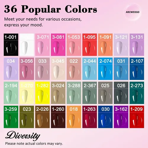 Kit Esmalte Semipermanente 36 Colores Uv Base Top Coat