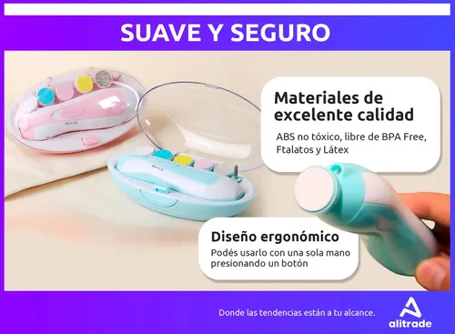 Lima Para Uñas Cortador Eléctrico Para Bebes Luz Silencioso Color Rosa