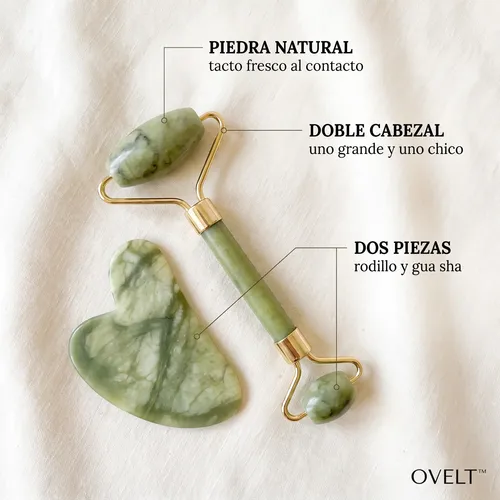 Rodillo De Jade Masajeador Facial Piedra Gua Sha Set Kit