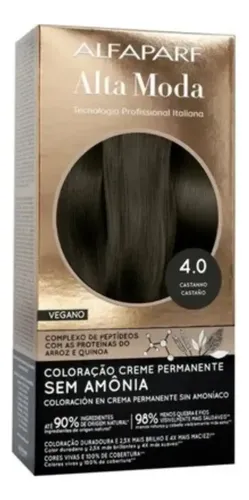 Tintura Alta Moda Alfaparf En Kit Sin Amoniaco Vegana Tono 4.0 castaño