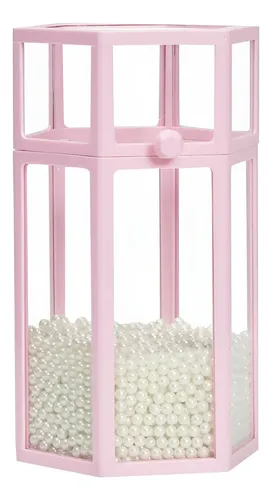 Organizador para Brochas de Maquillaje de Cristal con Perlas Rosas y Blancas