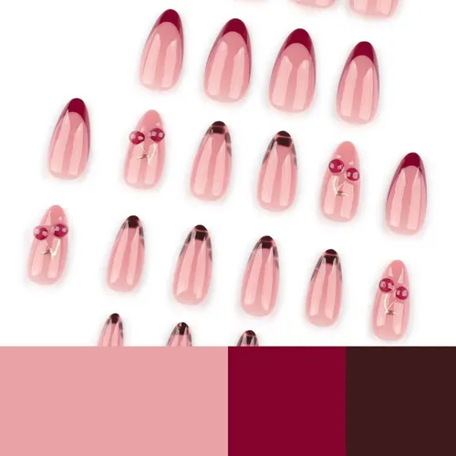 Uñas Postizas Almendra Cereza 24p Maigitur