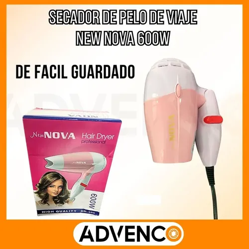 Secador De Pelo New Nova 600w De Viaje 2 Velocidades Color Rosa Y Blanco