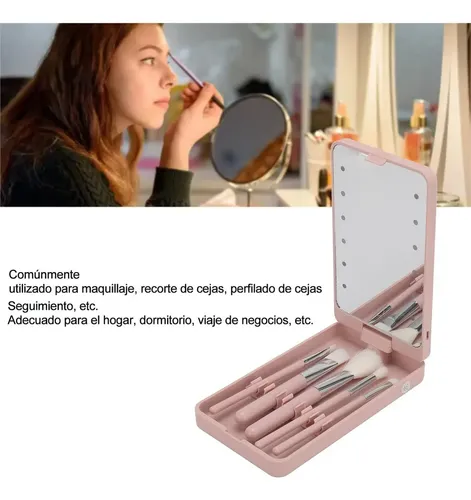 Espejo Maquillaje Led Rotación De 360°incluye Brochas Cosmé