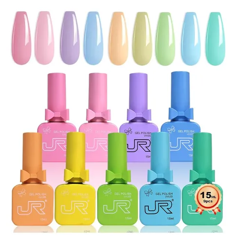 Conjunto De Esmalte En Gel Jr Macaron 9 Piezas Para Uñas