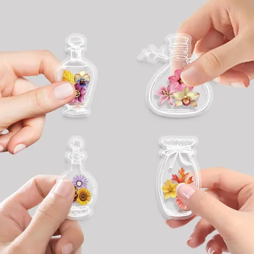 50pcs Pack De Stickers De Flores Secas En Botella