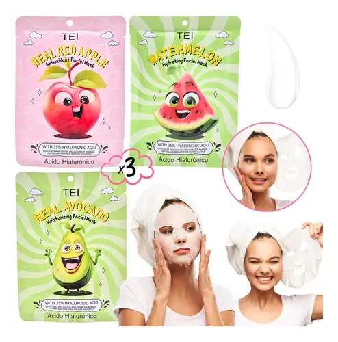 Mascarilla Faciale X3 Acido Hialuronico Tei Hidratante Fruta
