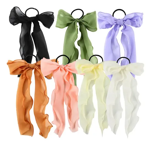 7 Faixas De Cabelo Com Laço, Scrunchies De Chiffon, .