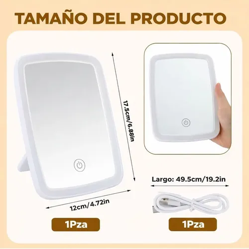 Espejo Maquillaje Led Touch 3 Tonos Luz Usb Portatil