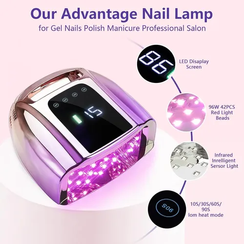 Lámpara Uv Recargable Portátil 96w Secador Uñas Rosa Lila