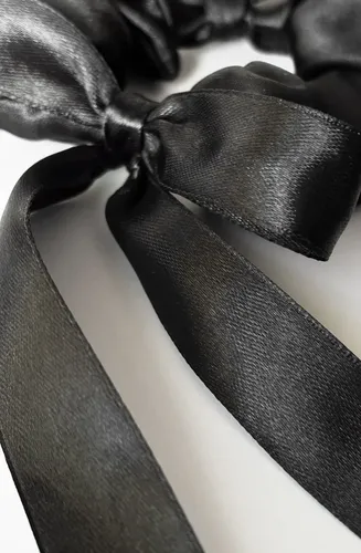 Moño Para El Pelo Negro Noche Raso Brillo Cinta Scrunchie