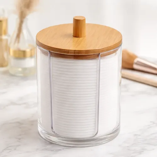 Organizador Acrílico Porta Discos/algodón Con Tapa Bambu