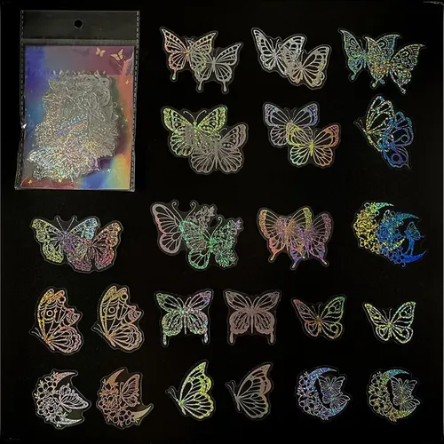 100 Pegatinas Holográficas Con Purpurina Con Forma De Maripo