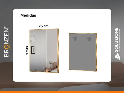 Espejo Premium Luz Led Trasera Borde Dorado 75cm X 1 Metro