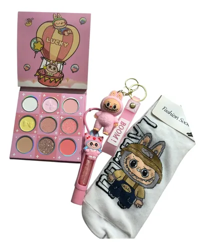 Set Maquillaje Labubu Paleta Sombras Brillo Llavero Medias