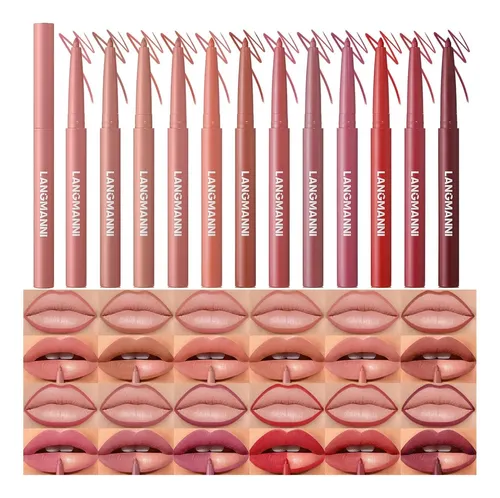 Set De Delineadores De Labios Mate 12 Colores Langmanni