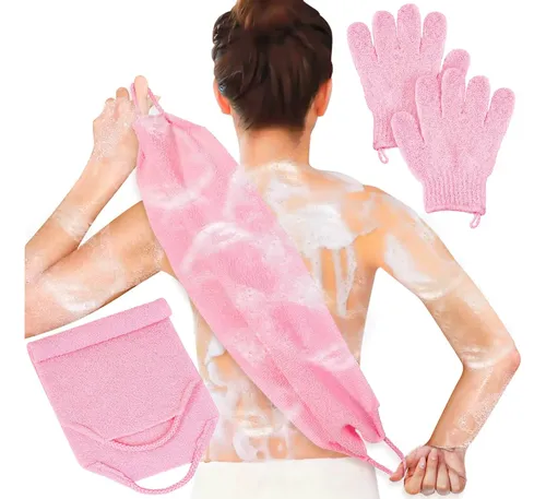 Guantes Exfoliantes Para Ducha Y Baño Rosa