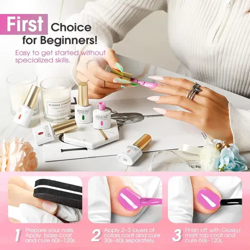 Conjunto De Gel Uv Rosalind 30 Piezas Con Base Y Top Coat
