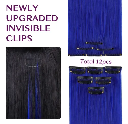 Idn Beauty Colored Clip In Hair Extension, 12pcs Blue