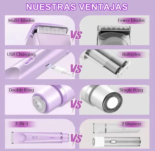 Depiladora Eléctrica 2 En 1 Para Mujer, Recargable Usb
