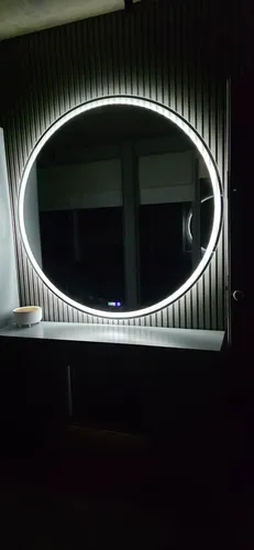 Espejo Circ100cm +reloj+temp+desempañador+parlantebt