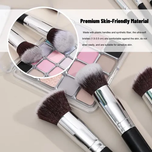 Set De 16 Brochas Y Esponjas De Maquillaje Fáciles De Aplica Negro