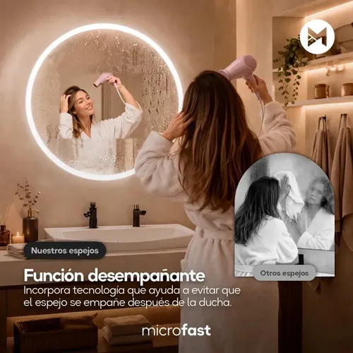 Espejo Luz Led Touch/táctil Inteligente Baño Premium Desempañante Fría/cálida/neutra Redondo Moderno 60cm Esmerilado Regulación De Brillo