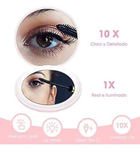 P/j Espejo De Maquillaje Portátil Plegable Led Recargable