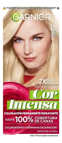 Kit Coloración Permanente Garnier Hidratante Cor Intensa Tono 11.1 Rubio Ultra Claro Ceniza