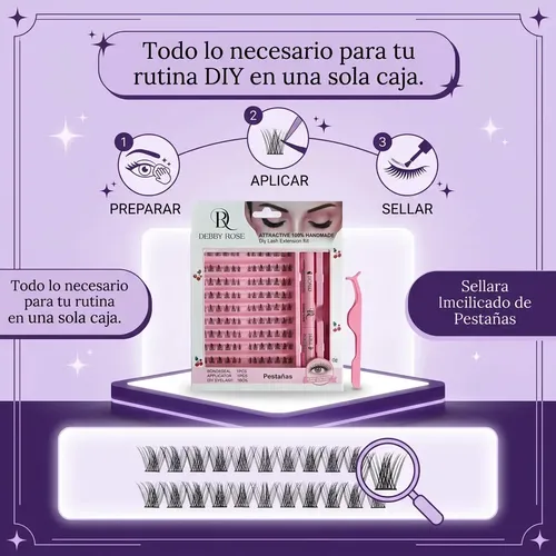 Debby Rose Kit Pestañas Cluster Adhesivo Pestañas Diy Color Negro Espesor 5 mm Largo 1 cm Tipo de curvatura D