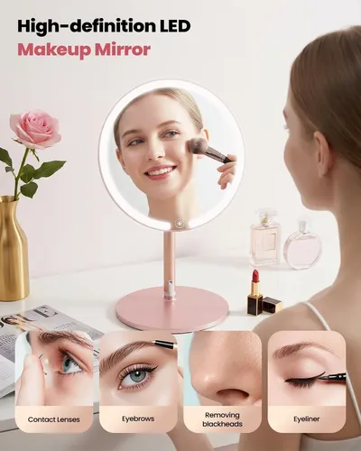 Bonito Espejo De Maquillaje Con Iluminación Rosa, 70 Led, 14