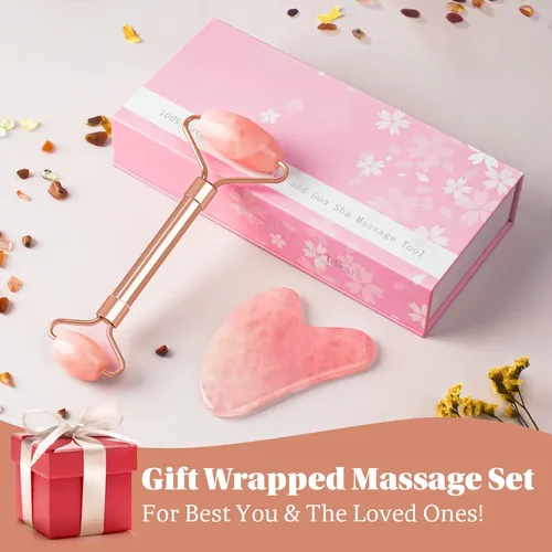 Set Jade Roller Y Gua Sha Zs Zeshin Cuarzo Rosa Facial