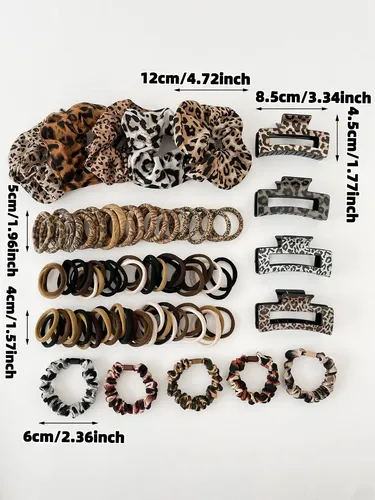 124 Pinzas Y Ligas De Pelo Con Estampado De Leopardo Para Mu