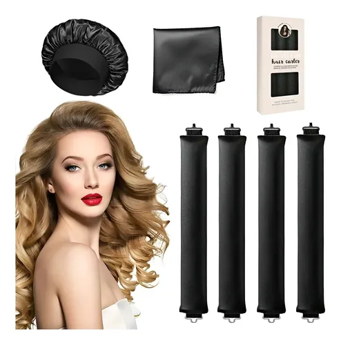 6pzs Curly Ondas En Cabello Rizos Sin Calor Tubo+gorro Satin