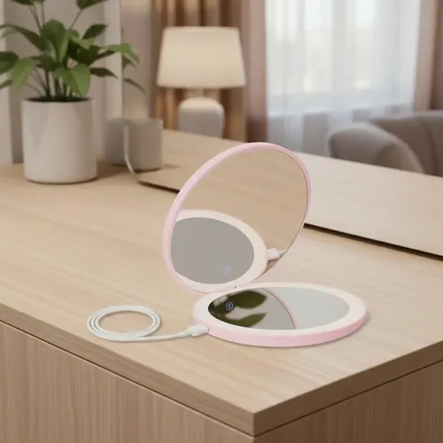 Espejo Led Plegable Portátil Para Maquillaje Cartera Doble