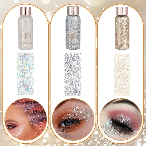 Face Glitters, Set De 3 Geles Con Hojuelas De Sirena