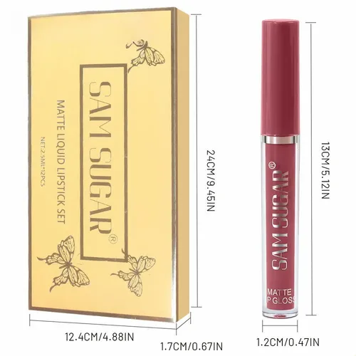 Kit De 12 Brillos Labiales Mate De Larga Duración Make