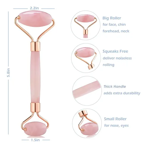 Rodillo De Jade Facial Cuarzo Rosa Masajeador Antiarrugas