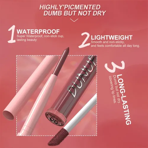 Set Labial 2 En 1 Delineador Y Brillo Mate Dunuf