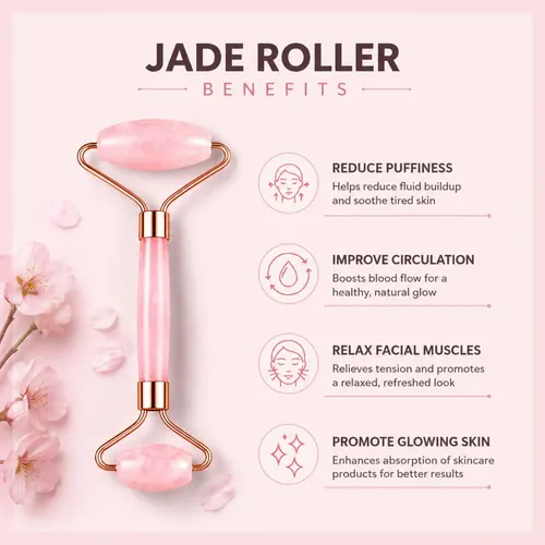 Set Rodillo Facial Y Gua Sha Cuarzo Rosa Masajeador