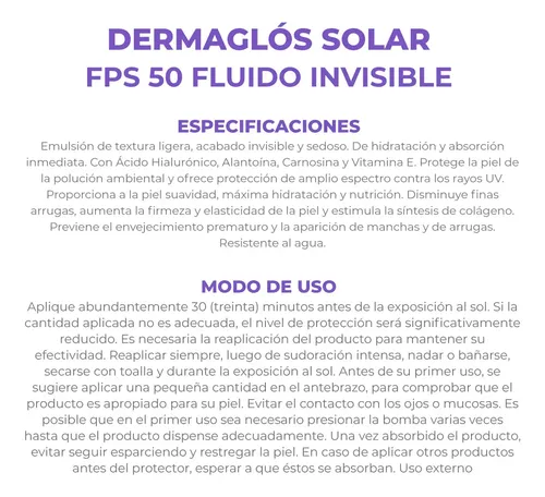Protector Solar Facial Dermaglos Fuido Invisible Fps50 50g