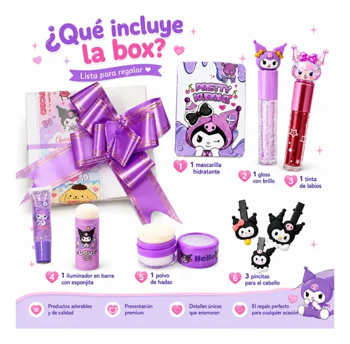 Box Maquillaje Kawaii Kuromi Completo Hermoso Regalo Cute