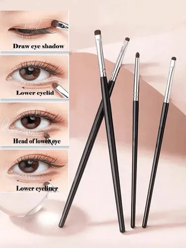 Set 4 Pinceles Para Ojos Delineador Y Difuminador Negro