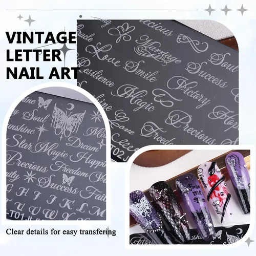 Kit Estampado Uñas 2 Placas Letras Cursivas Retro