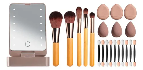 Espejo Portátil Led Pincel Maquillaje