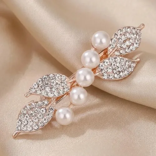 Broche De Pelo Floral Elegante Con Perlas Y Lazo De Strass